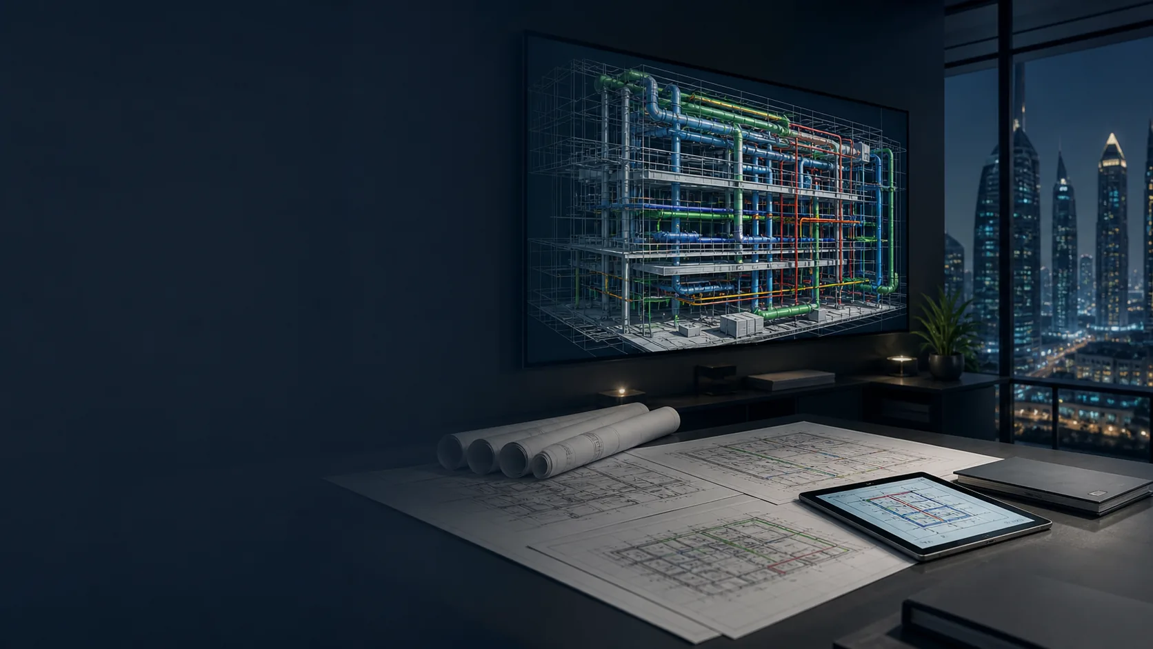 Coordinated MEP building model and technical drawings in a professional BIM design studio